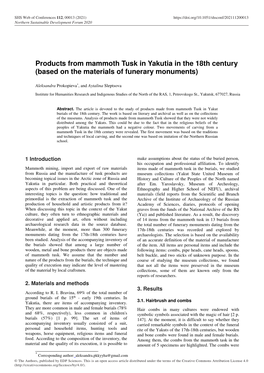 Products from Mammoth Tusk in Yakutia in the 18Th Century (Based on the Materials of Funerary Monuments)