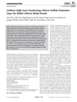 Uniform High Ionic Conducting Lithium Sulfide Protection Layer for Stable Lithium Metal Anode