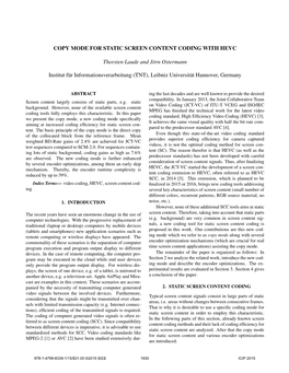 Copy Mode for Static Screen Content Coding with Hevc