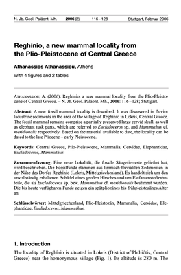 Reghínio, a New Mammal Locality from the Plio-Pleistocene of Central