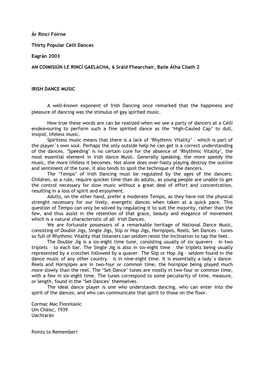 Ár Rincí Fóirne Thirty Popular Céilí Dances Eagrán 2003 an COIMISIÚN LE RINCÍ GAELACHA, 6 Sráid Fhearchair, Baile Átha