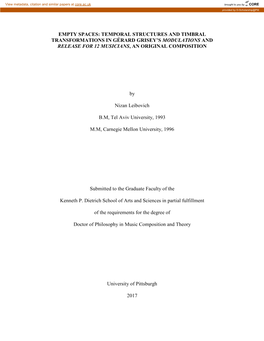 Temporal Structures and Timbral Transformations in Gérard Grisey’S Modulations and Release for 12 Musicians, an Original Composition