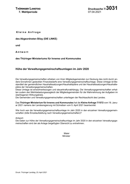 Anttwort Der Landesregierung Auf Die Kleine