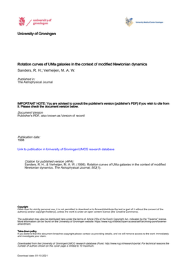 University of Groningen Rotation Curves of Uma Galaxies in The