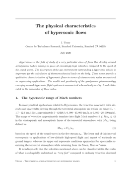 The Physical Characteristics of Hypersonic Flows 1 Atmospheric Particulates 1 (Dust, Ice, Droplets, and Aerosols) � 1 Ma