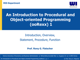 An Introduction to Procedural and Object-Oriented Programming (Oorexx) 1