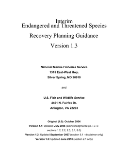 Interim Endangered and Threatened Species Recovery Planning