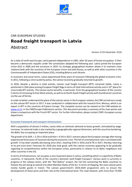 Road Freight Transport in Latvia Abstract Version of 04 December 2018