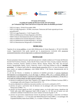 Il Comune Di Frosinone in Qualità Di Capofila Del Distretto Sociale