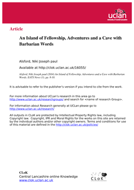 Article an Island of Fellowship, Adventures and a Cave With