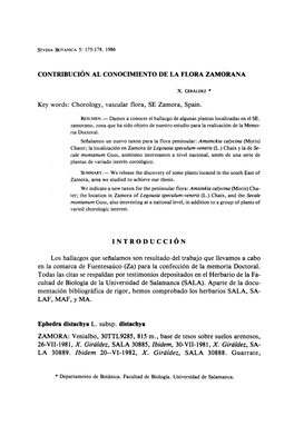 Contribución Al Conocimiento De La Flora Zamorana