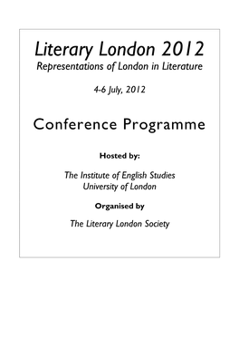 Literary London Conference Programme 2010