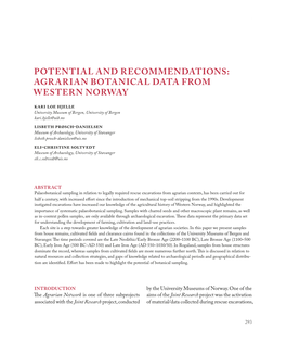 Potentials and Recommendations: Agrarian Botanical Data From