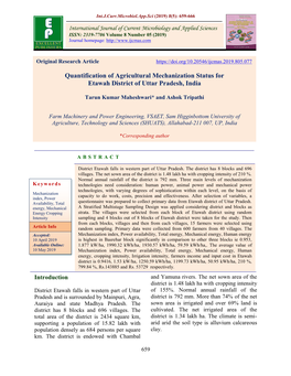 Quantification of Agricultural Mechanization Status for Etawah District of Uttar Pradesh, India