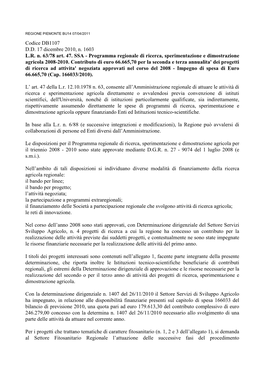 Codice DB1107 D.D. 17 Dicembre 2010, N. 1603 L.R. N. 63/78 Art. 47