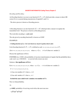 DISCRETE MATHEMATICS Coding Theory Chapter 2 Encoding and Decoding