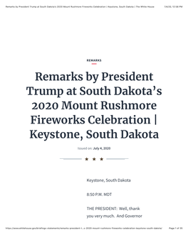 Remarks by President Trump at South Dakota's 2020
