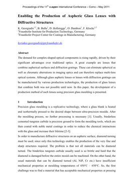 Enabling the Production of Aspheric Glass Lenses with Diffractive Structures K