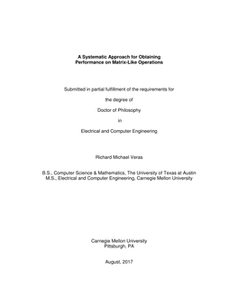 A Systematic Approach for Obtaining Performance on Matrix-Like Operations Submitted in Partial Fulfillment of the Requirements