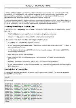 PL/SQL Transactions