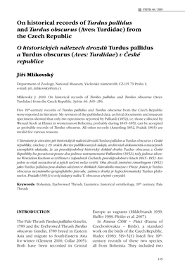 On Historical Records of Turdus Pallidus and Turdus Obscurus (Aves: Turdidae) from the Czech Republic