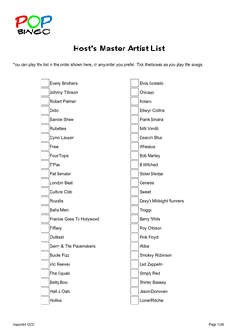 Host's Master Artist List