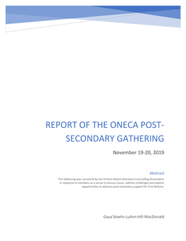 Report of the Oneca Post-Secondary Gathering