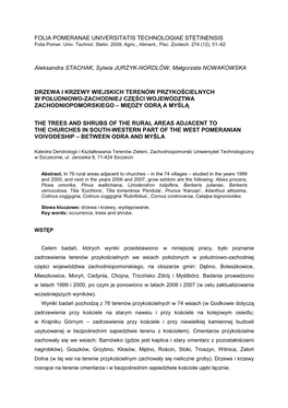 Drzewa I Krzewy Wiejskich Terenów Przykościelnych W Południowo�Zachodniej Części Województwa Zachodniopomorskiego – Między Odrą a Myślą