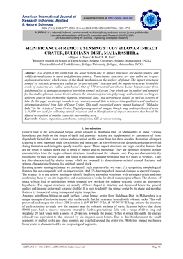 SIGNIFICANCE of REMOTE SENSING STUDY of LONAR IMPACT CRATER, BULDHANA DIST., MAHARASHTRA Abhijeet A