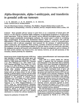 Antitrypsin, and Transferrin in Gonadal Yolk-Sac Tumours