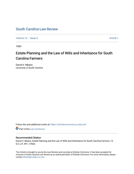 Estate Planning and the Law of Wills and Inheritance for South Carolina Farmers