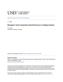 Managers' Stock Ownership and Performance in Lodging Industry