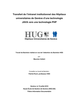 Transfert De L'intranet Institutionnel Des Hôpitaux Universitaires De Genève