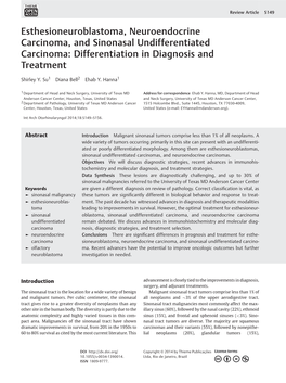 Esthesioneuroblastoma, Neuroendocrine Carcinoma, and Sinonasal Undifferentiated Carcinoma: Differentiation in Diagnosis and Treatment