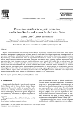 Conversion Subsidies for Organic Production: Results from Sweden and Lessons for the United States