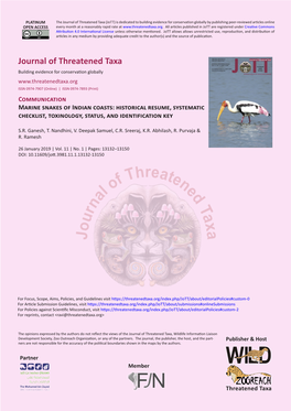 Marine Snakes of Indian Coasts: Historical Resume, Systematic Checklist, Toxinology, Status, and Identification Key