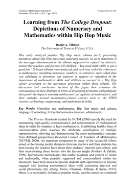 Depictions of Numeracy and Mathematics Within Hip Hop Music