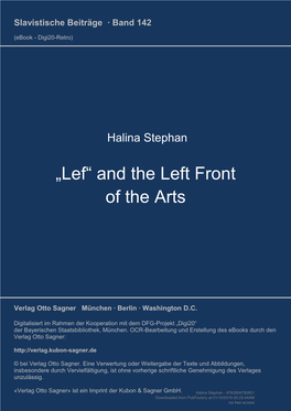 „Lef“ and the Left Front of the Arts