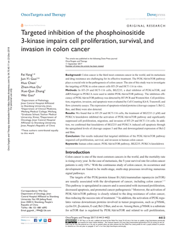 Targeted Inhibition of the Phosphoinositide 3-Kinase Impairs Cell Proliferation, Survival, and Invasion in Colon Cancer