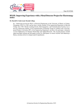 Improving Experience with a Metal Detector Project for Electromag- Netics