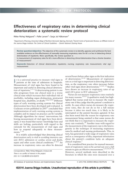 Effectiveness of Respiratory Rates in Determining Clinical Deterioration: a Systematic Review Protocol