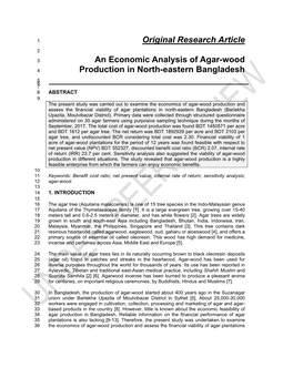 Original Research Article an Economic Analysis of Agar-Wood