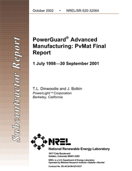 Powerguard® Advanced Manufacturing Pvmat Final Report, 1 July 1998