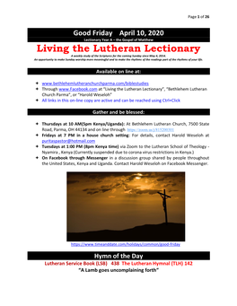Living the Lutheran Lectionary a Weekly Study of the Scriptures for the Coming Sunday Since May 4, 2014