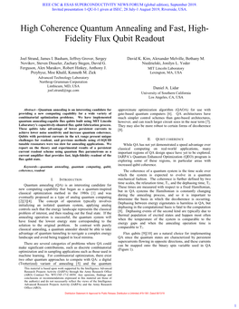 High Coherence Quantum Annealing and Fast, High- Fidelity Flux Qubit Readout