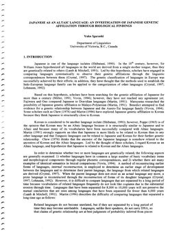 Japanese As an Altaic Language: an Investigation of Japanese Genetic Affiliation Through Biological Findings