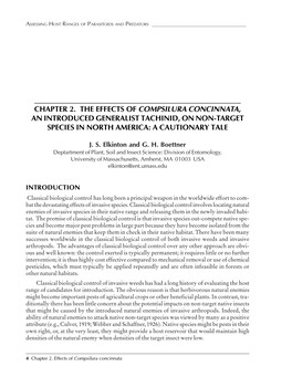 Chapter 2. the Effects of Compsilura Concinnata, an Introduced Generalist Tachinid, on Non-Target Species in North America: a Cautionary Tale