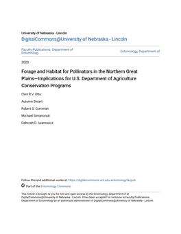 Forage and Habitat for Pollinators in the Northern Great Plains—Implications for U.S