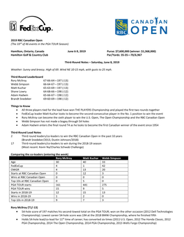 2019 RBC Canadian Open (The 33Rd of 46 Events in the PGA TOUR Season)