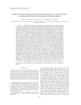 Garter Snake Population Dynamics from a 16-Year Study: Considerations for Ecological Monitoring